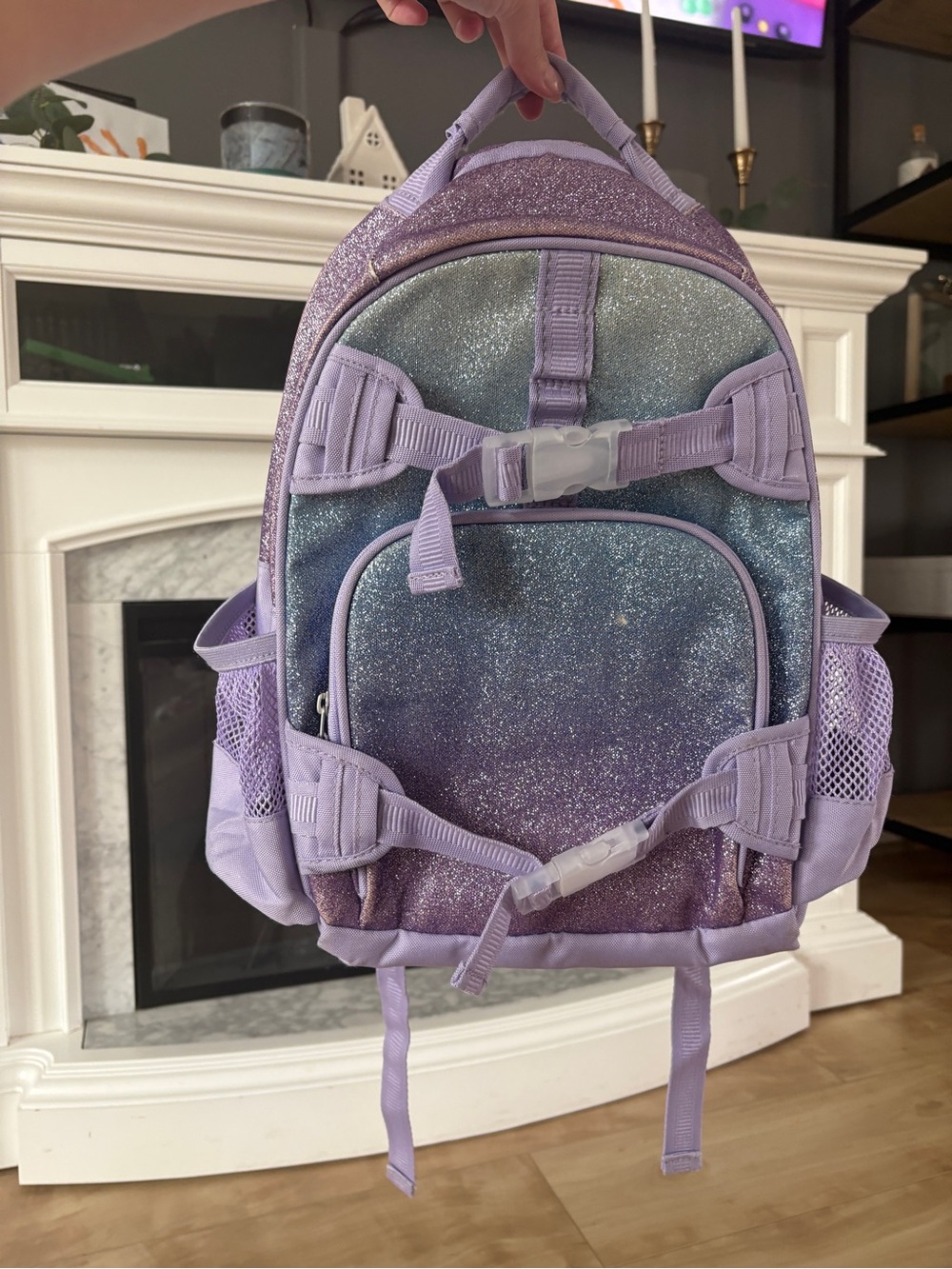 Kids Glitter Ombre Purple Backpack with Chest Straps